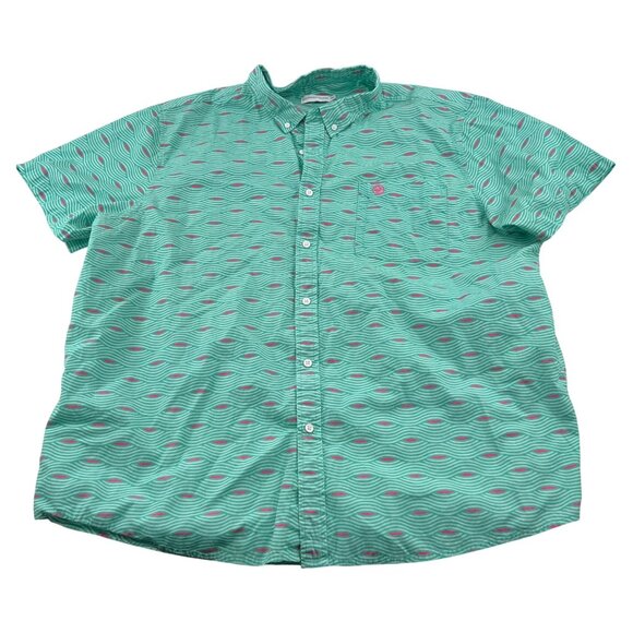 Southern Proper Mens Green & Pink Patterned Button-Down Shirt XXL Short Sleeve - Picture 1 of 6